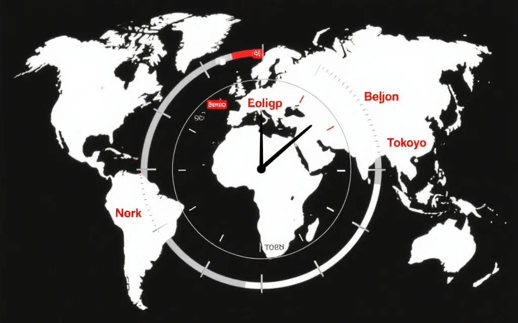 世界时区与城市换算对照的概念信息图